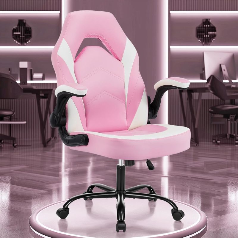 OLIXIS Big and Tall Office Desk Leather Gaming Computer Chair with Adjustable Swivel Task and Flip-up Arms for Adults, Teens, Grey