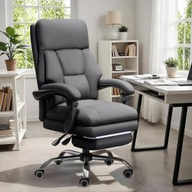 Office Chair Adjustable Height Executive Desk Chair with Foot Rest Comfy Computer Chair High Back Ergonomic Leather Office