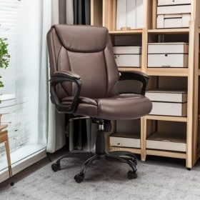 X17 Classic Pure Soft PU Upholstered Mid-Back Office Computer Desk Chair with ArmrestsBlack, Office Chair